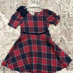 Janie and Jack Red and Blue Plaid Dress with Velvet Bow